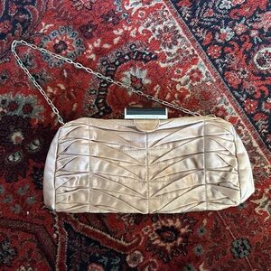 BCBG Pale Pink Satin Pleated Clutch with Black & Silver Hardware - Oscars Season